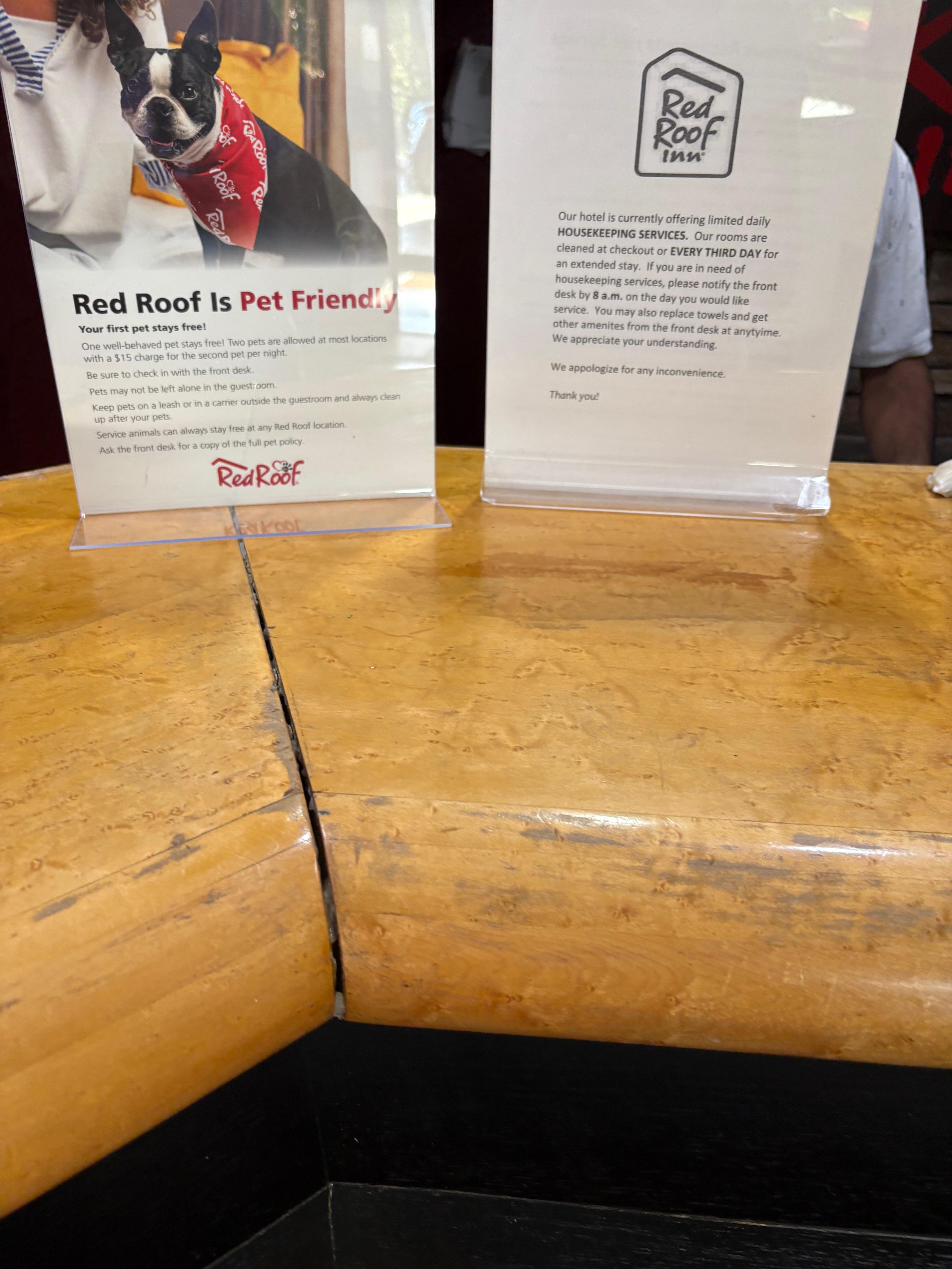 Note the sign that there is no cleaning service. Go get stuff yourself 