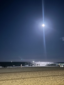 Board walk at night.