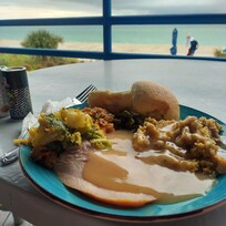 Thanksgiving dinner on the balcony.
