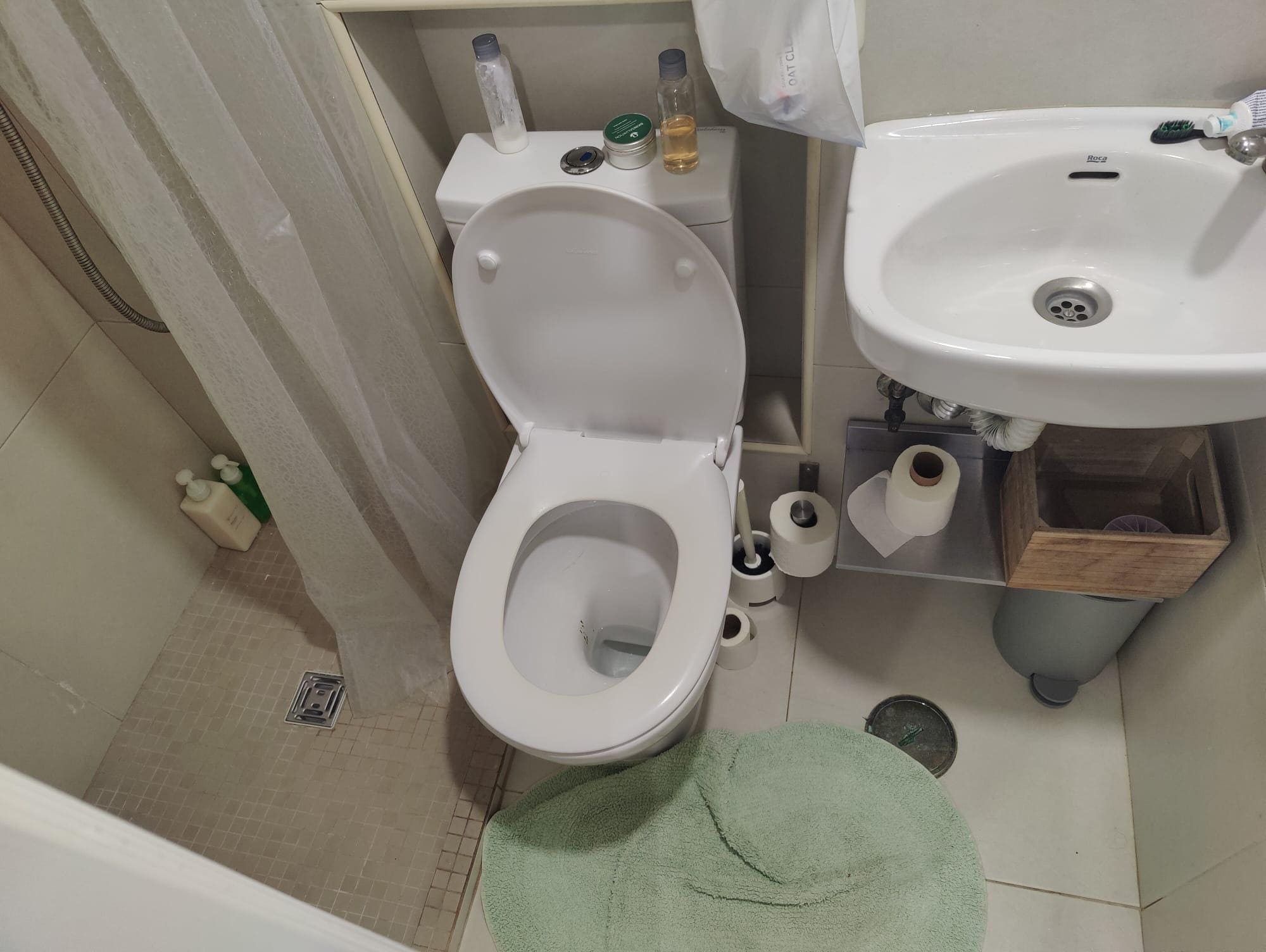 This is the tiny bathroom which STINKS of sewage gas