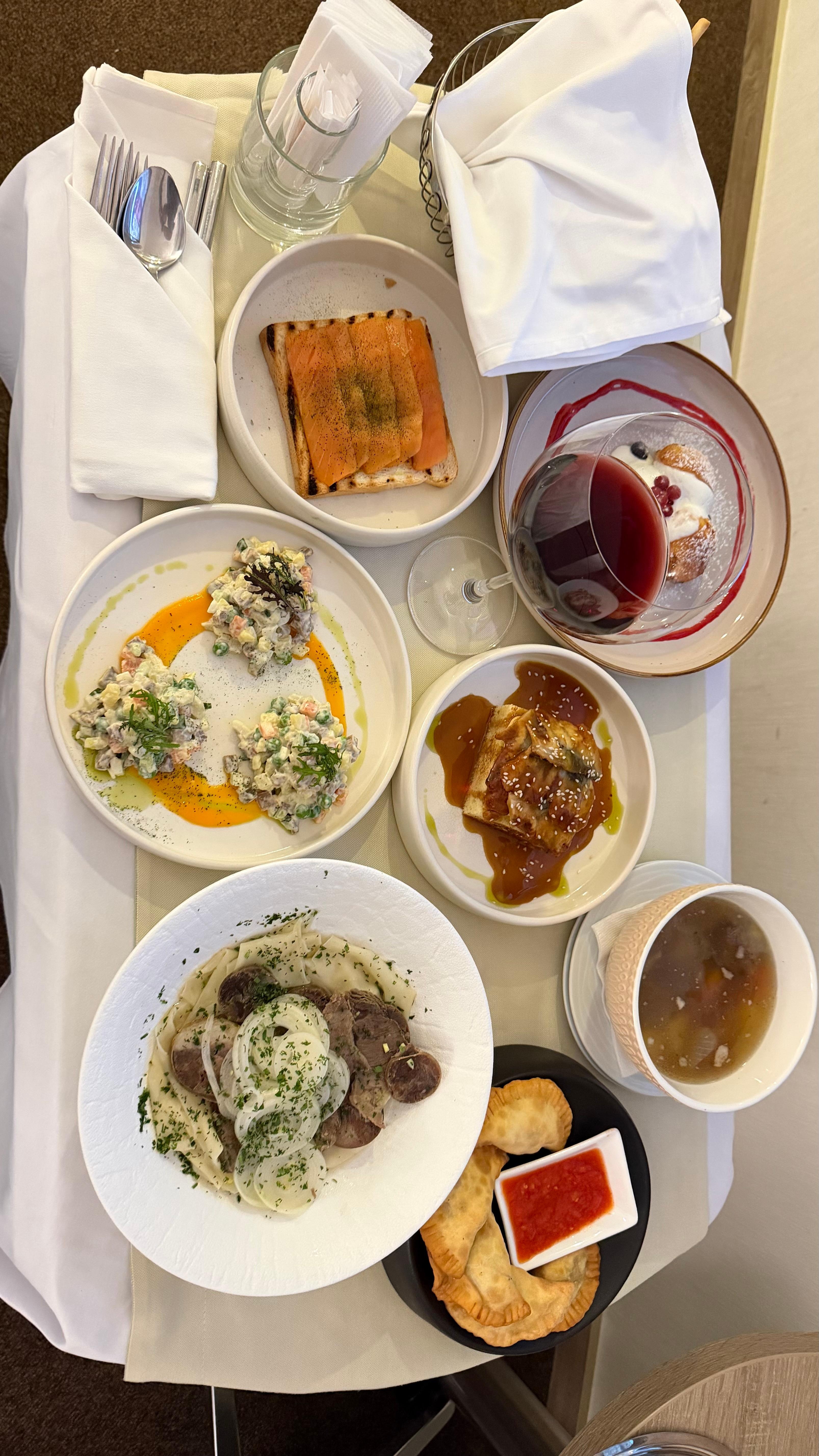 Lunch to room with huge variety of dishes