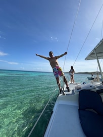 My compadre, enjoying the catamaran in Culebrita Island