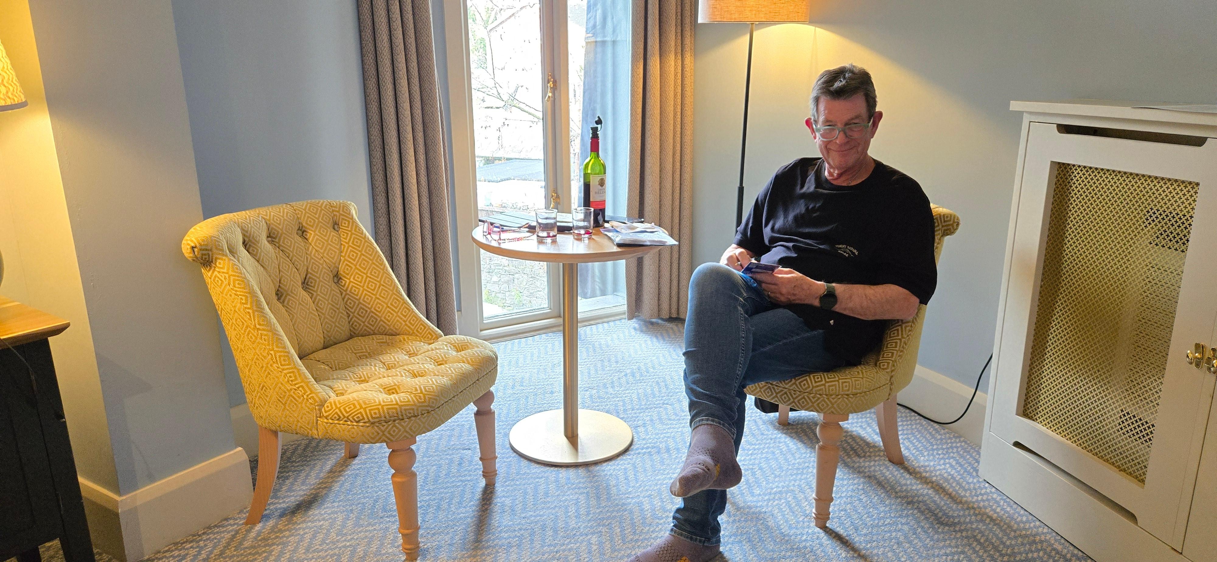 Our sitting area with a floor to ceiling window