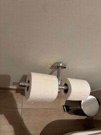 Toilet roll holder was knocked off the wall here and in the restaurant bathrooms