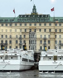 Commuter and tourist ferries across the street from hotel