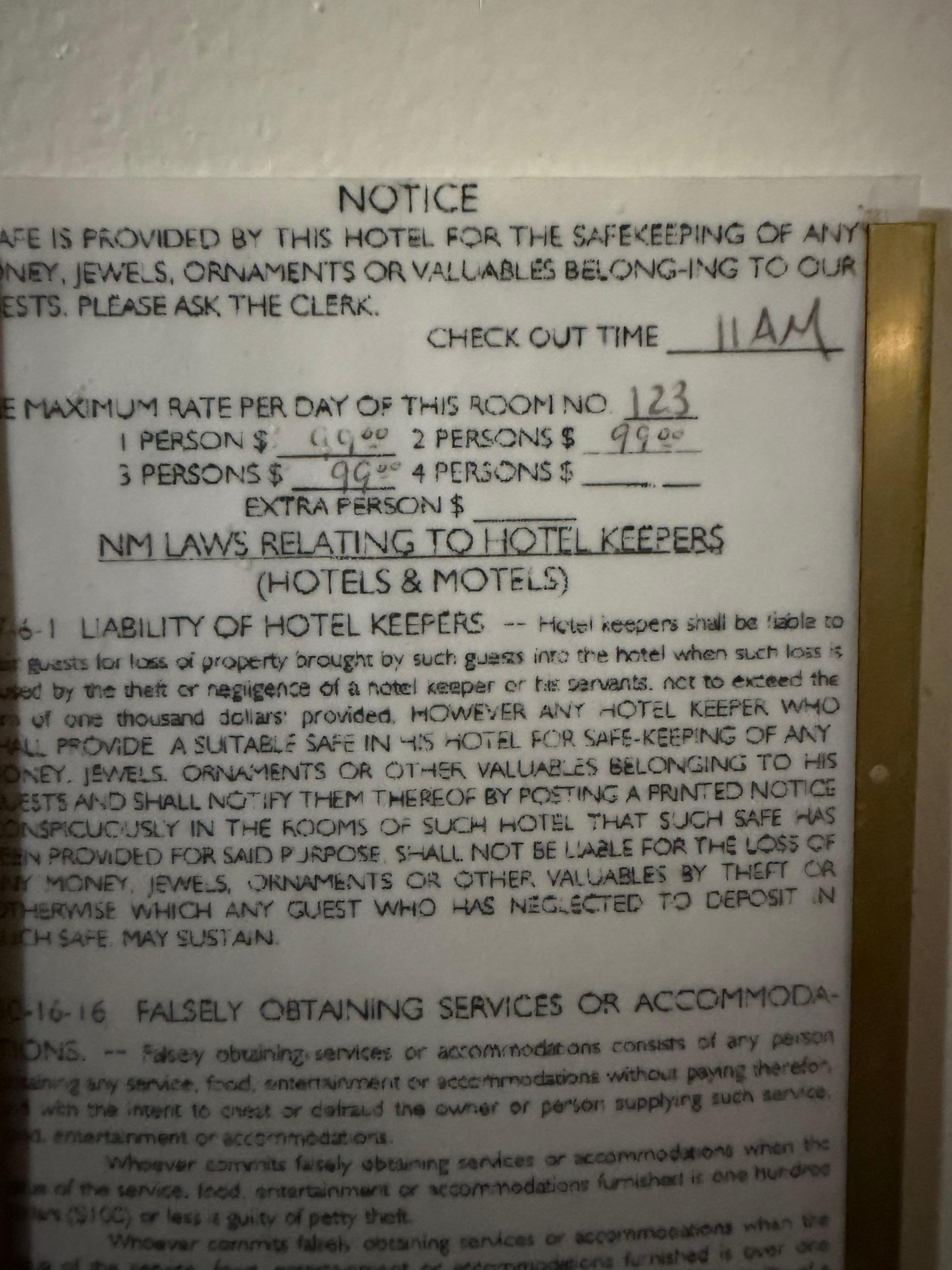 1-3 person with same charges but our room was extra for the 2nd person, according to night clerk!