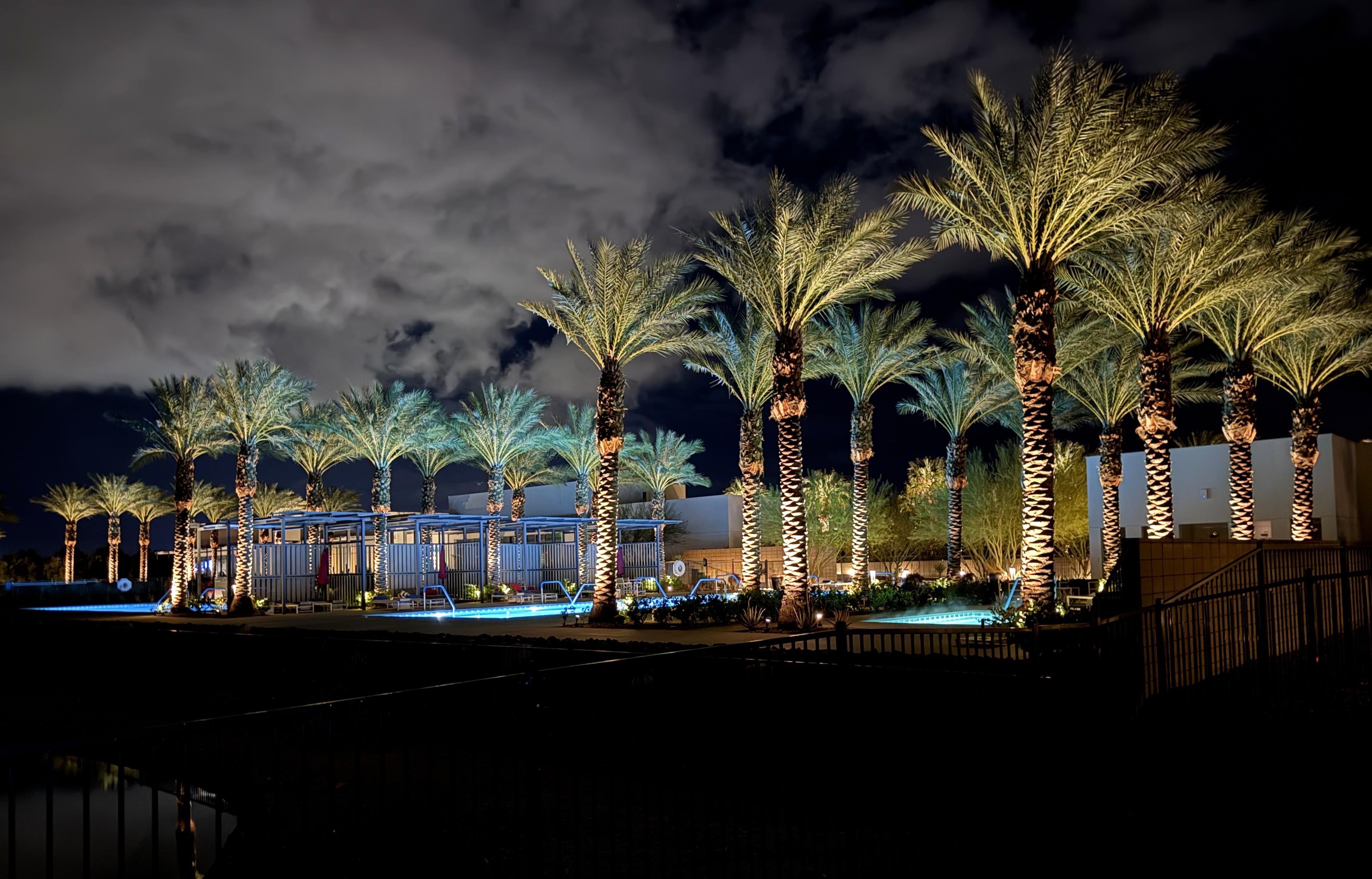 View toward clubhouse at night