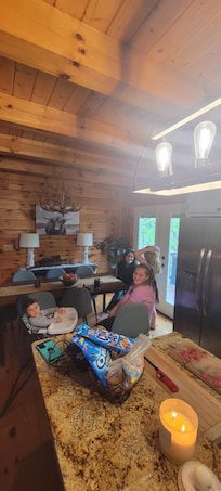 Family time, even had a highchair for our little guy.