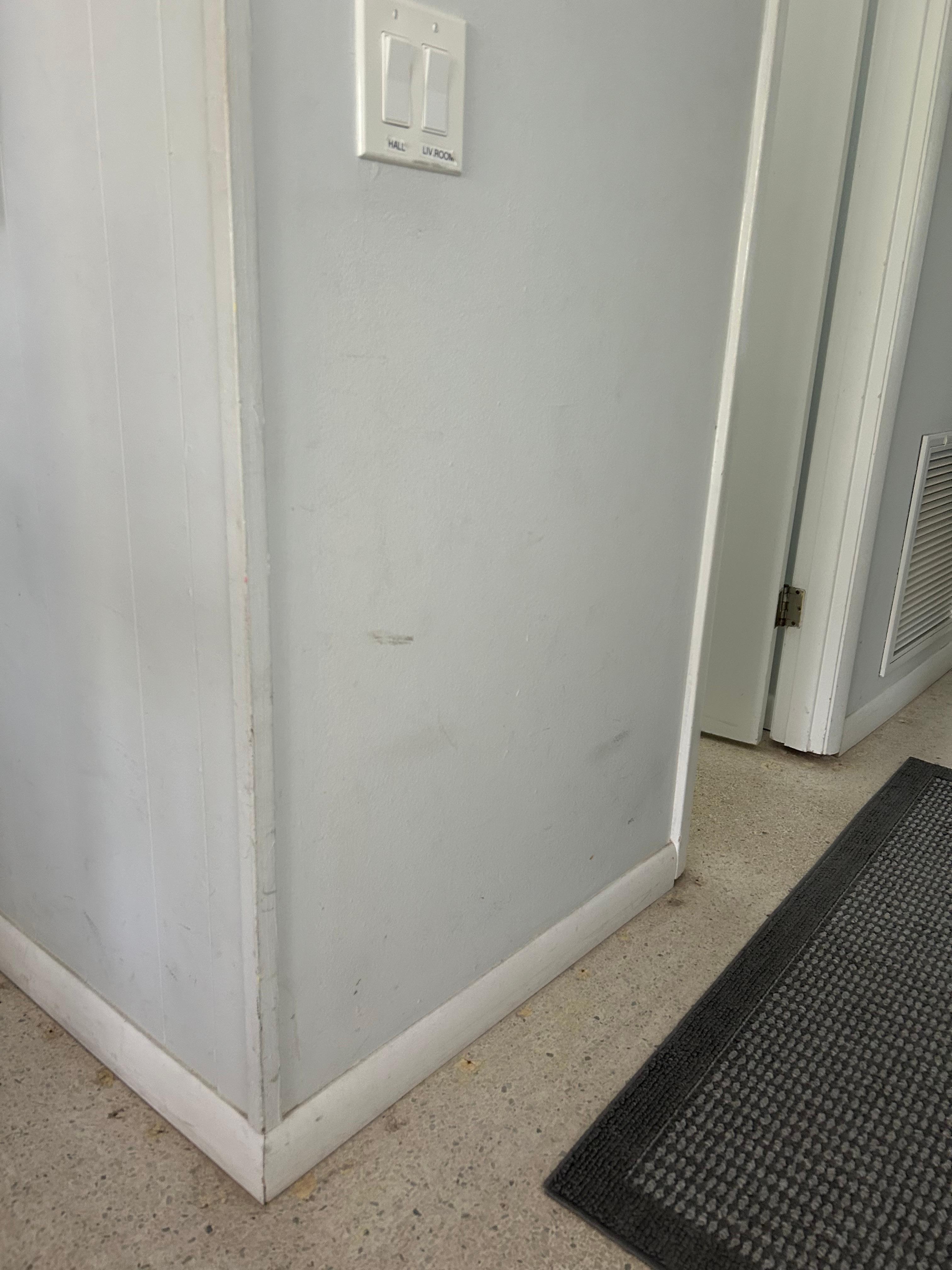 Filth and scuffs on walls. 