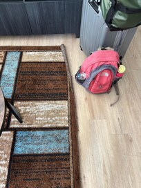 Unsafe rug in the main area all rolled up around the sides very unsafe. We had to roll it up.