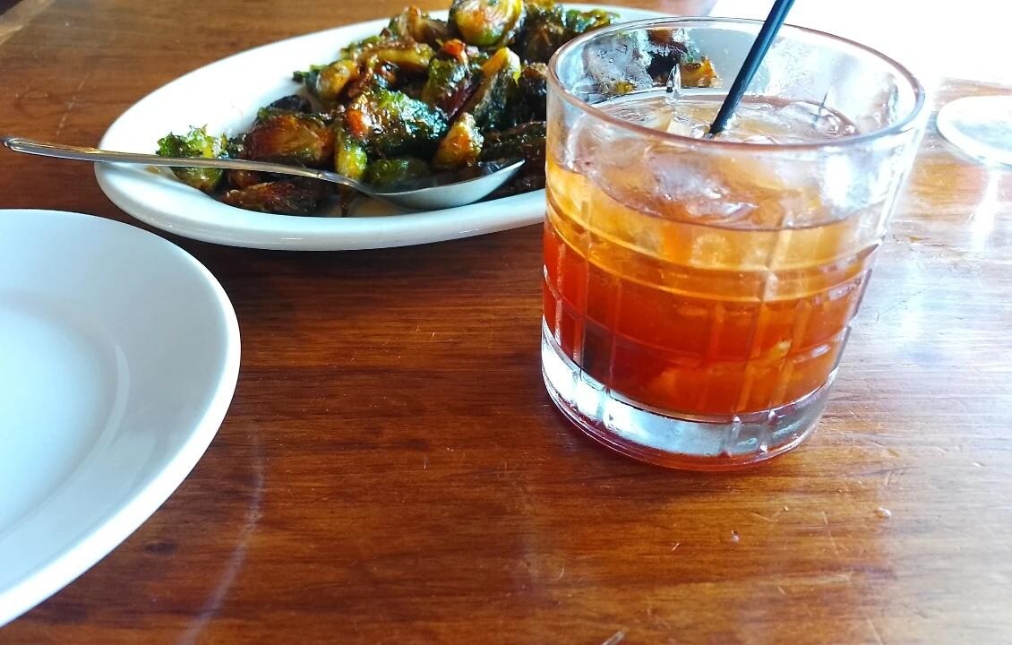 Crispy brussel sprouts and a maple old fashioned