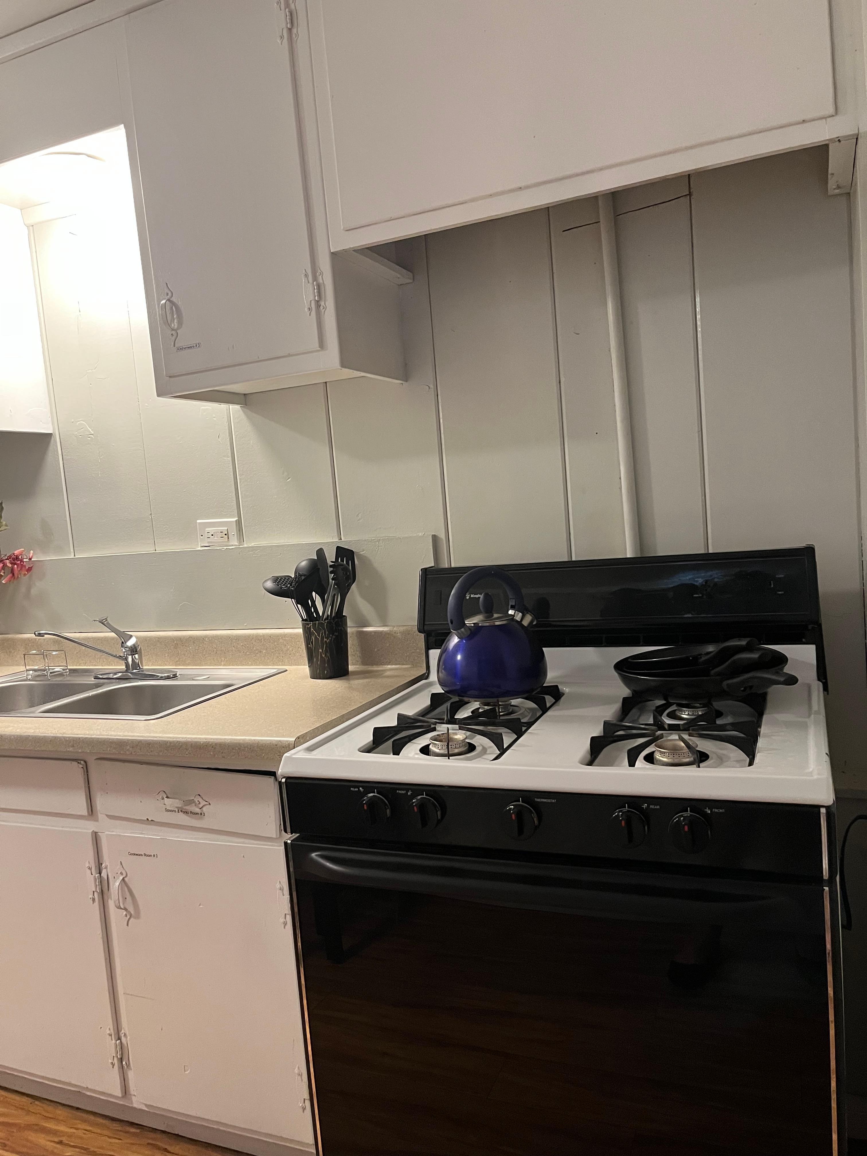 You can cook a real meal!
There is also a microwave, not pictured 