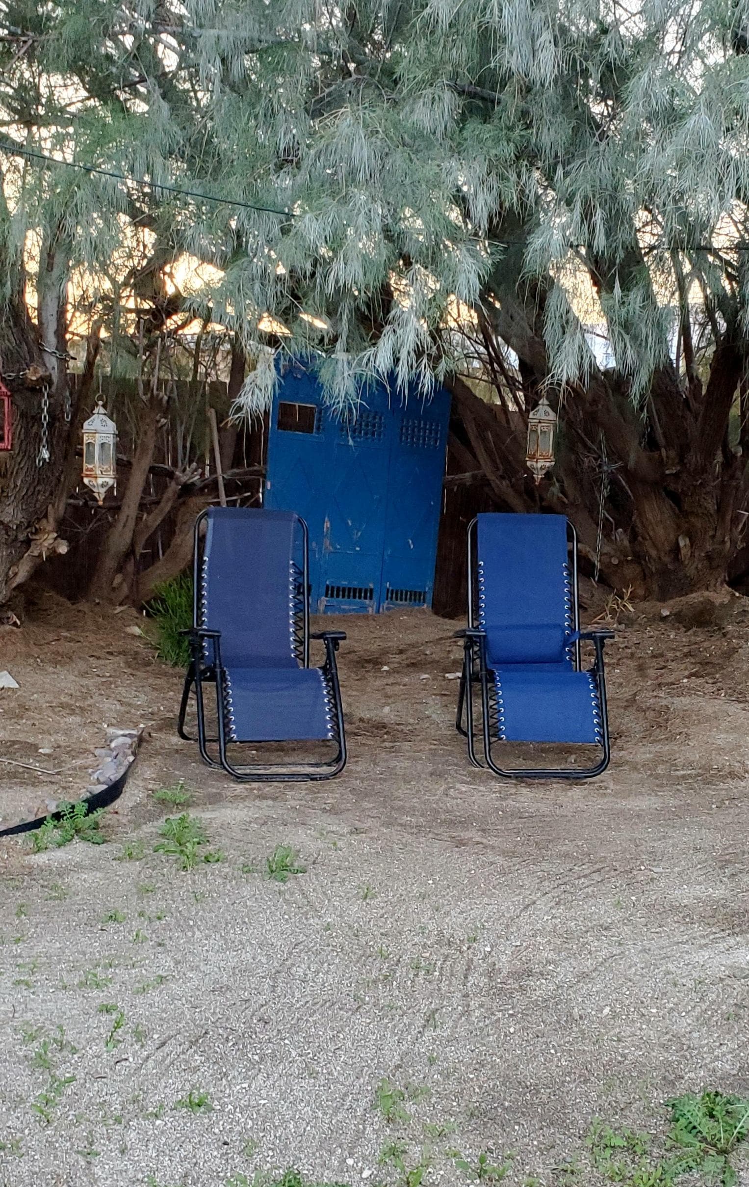 One of the sitting areas to contemplate mesquite trees and garden
