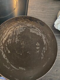 This is how I found the frying pan in the cabinet. Filthy