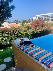 Looking down to the Bay of Banderos with Cora in the foreground