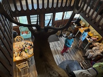 View from upstairs to kitchen area