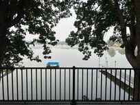 Morning coffee on the porch overlooking the lake.