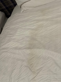 Badly marked and stained quilt cover right down the centre.