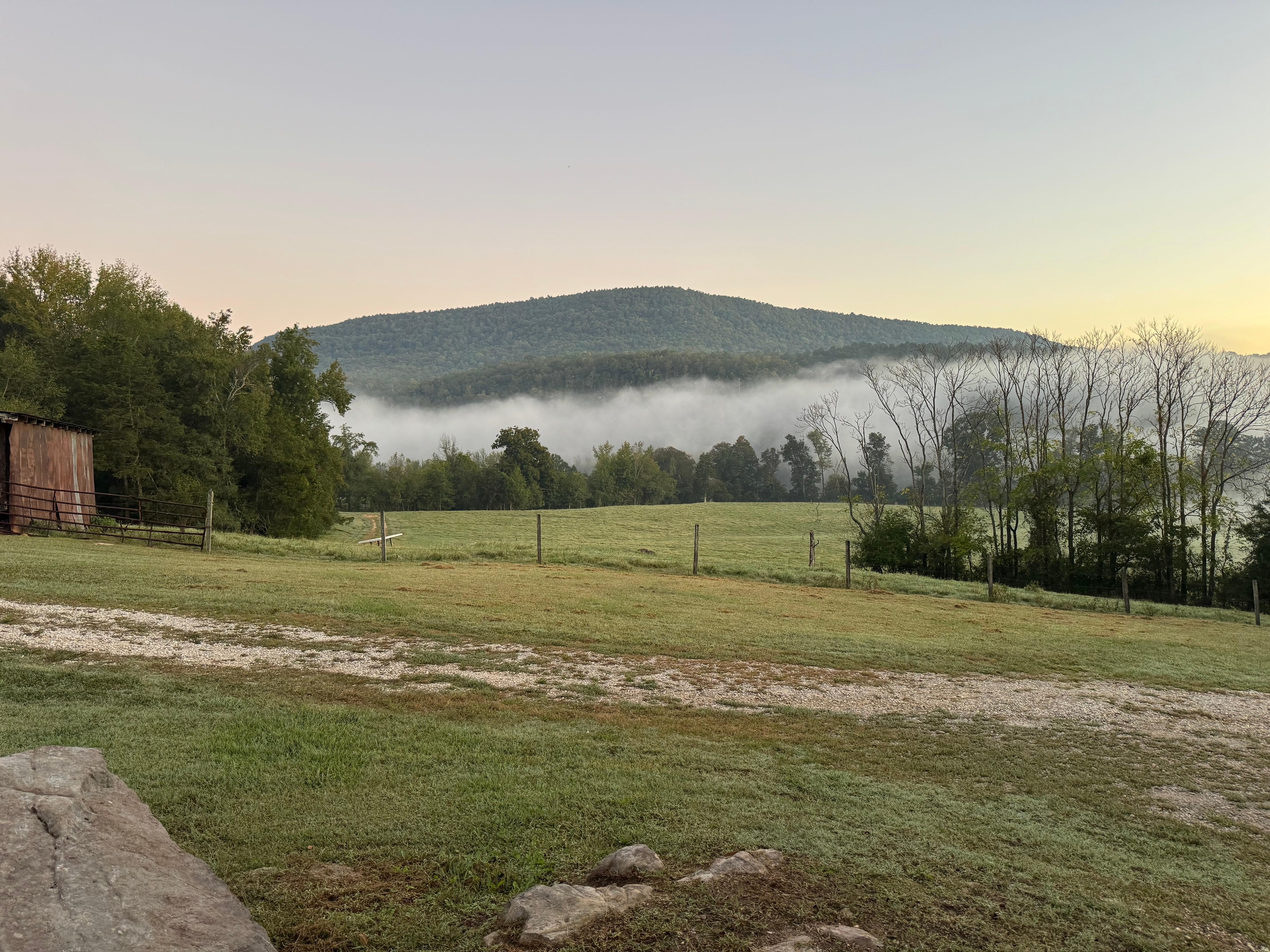 Low fog on the river, view from the cabin
