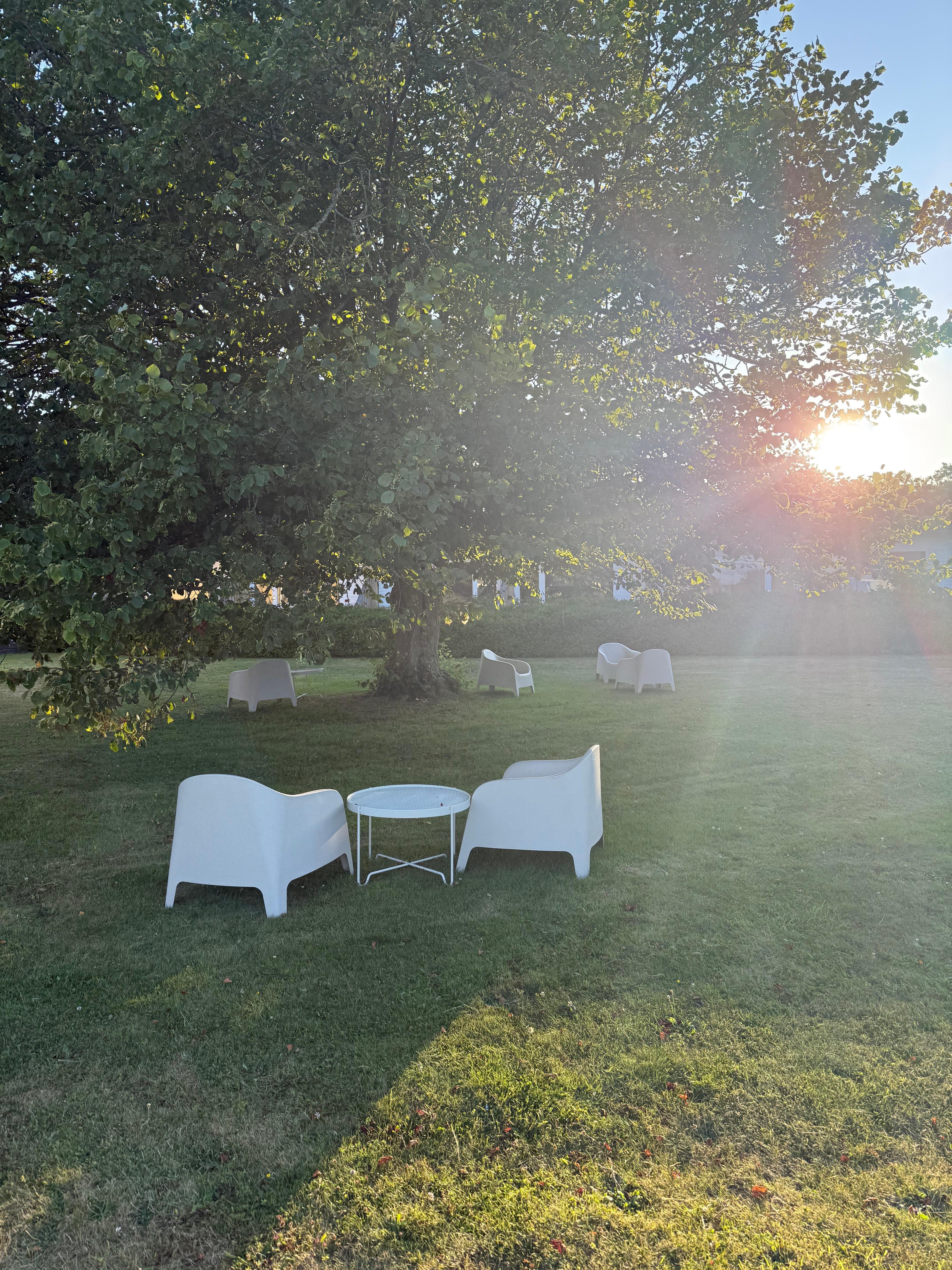 Sjarmerende hage ved hotellet .