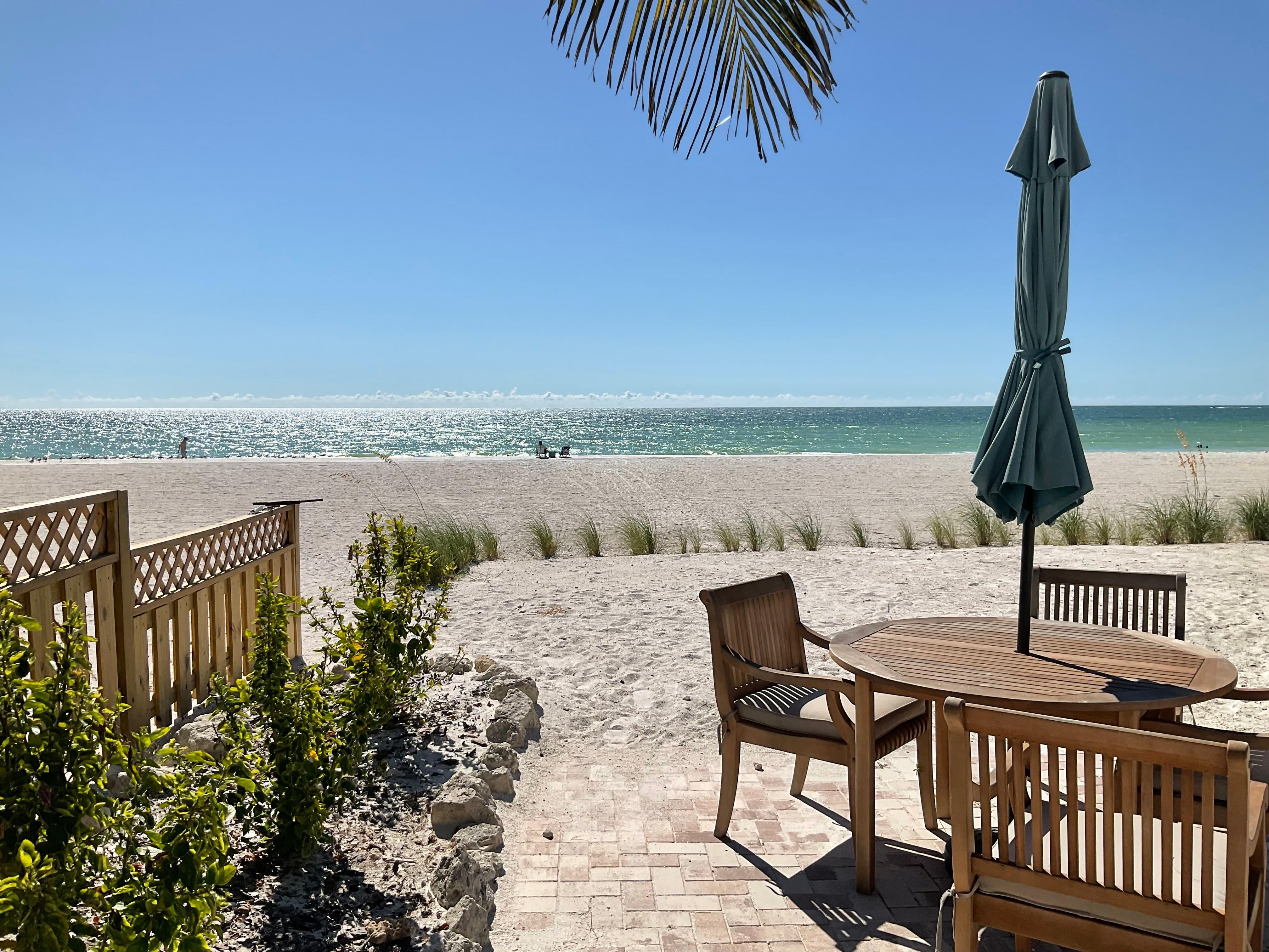 A table for eating outside and enjoying the view