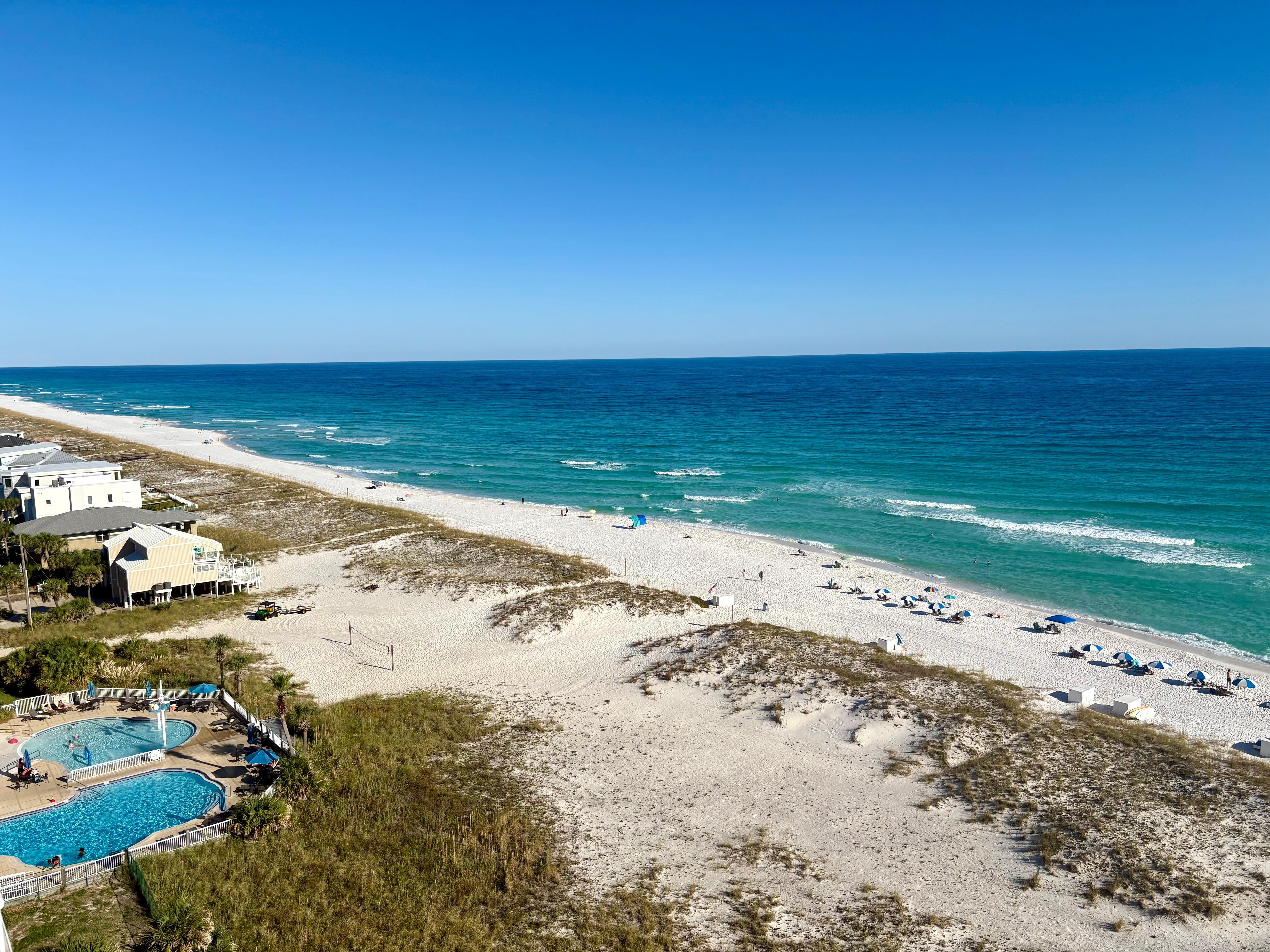View from balcony and floor to ceiling windows. 