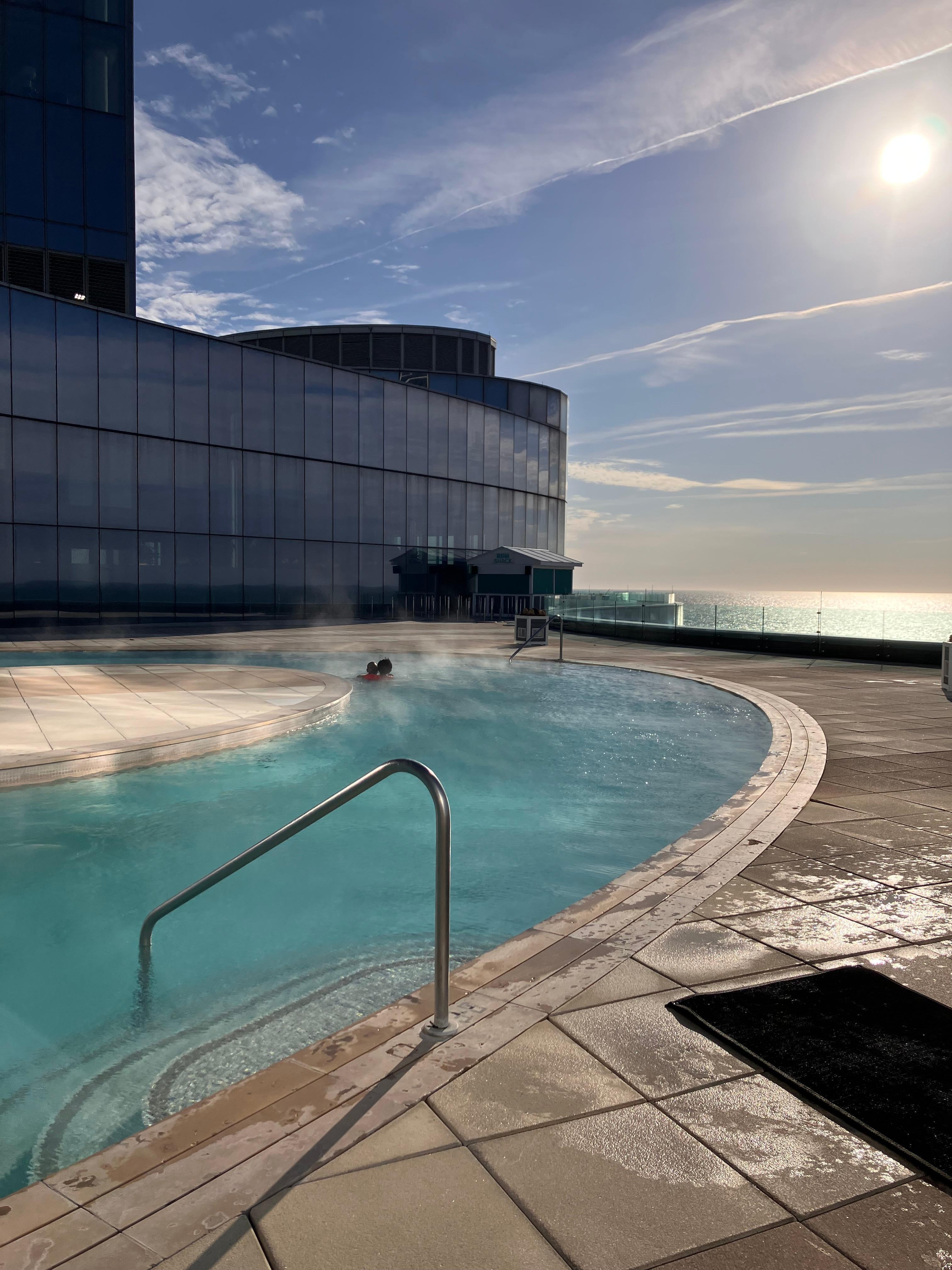 The outdoor side of the pool