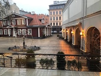 View from the hotel restaurant onto the courtyard