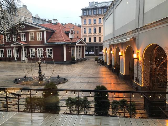 View from the hotel restaurant onto the courtyard