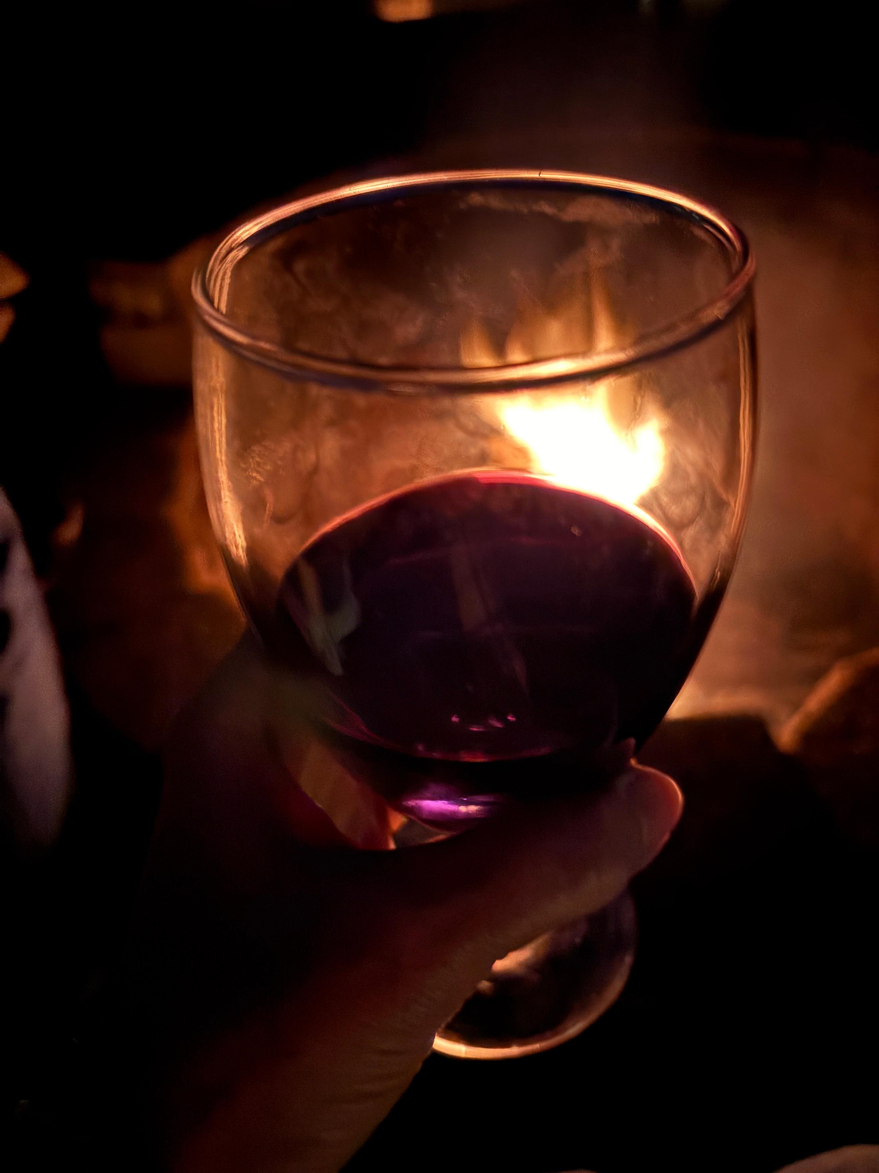 Enjoying wine at the fire pit.