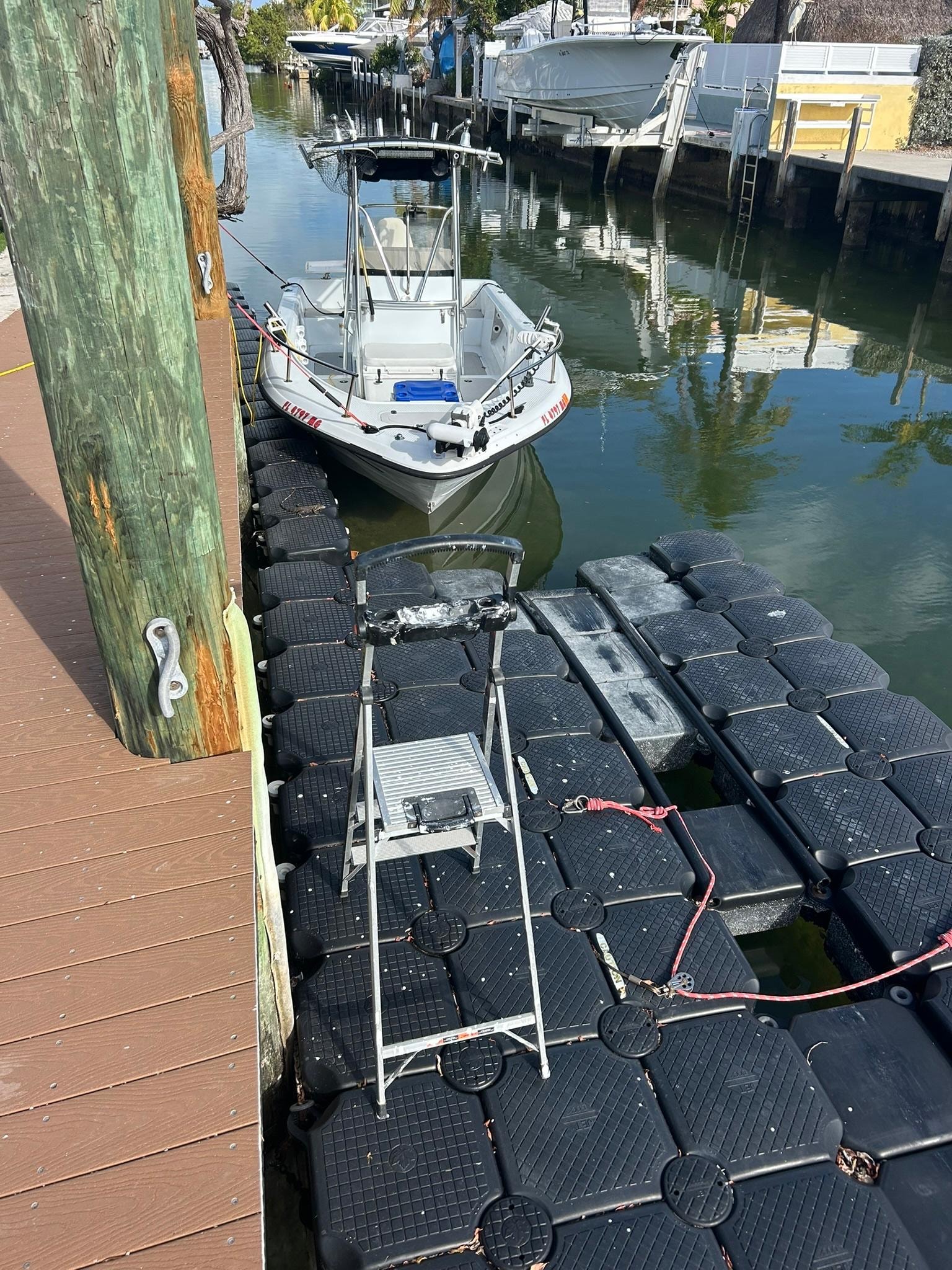 The floating dock that later was occupied by the owners boat (not disclosed). Mine was located behind the floating dock.