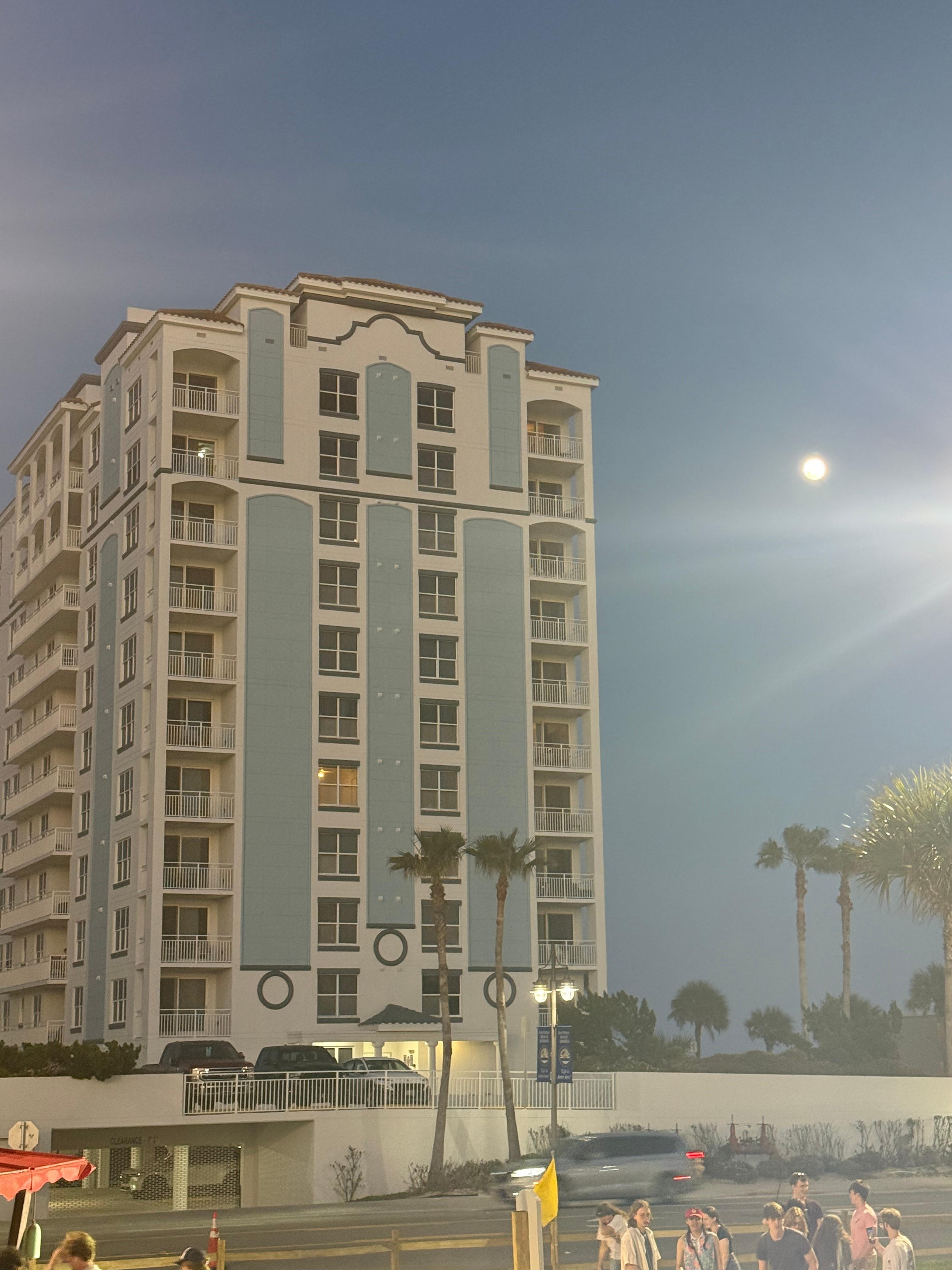 Parking garage is under the condominium. The condominium is a nice size, not too big and not too small. Very easy to navigate and the elevator wait is not long!