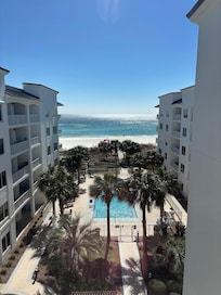 There are two such U shaped buildings each with a pool.