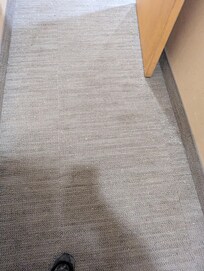 Zoom in, the hallway floor wasn't vacuumed the entire week I was there, covered in ice melter chunks tracked in from outside.