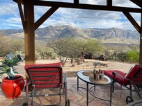 View of the mountains from the shaded seating area