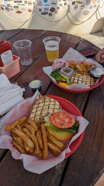 Bday lunch at Captain Hiram's. Swordfish sandwiches and cold beer