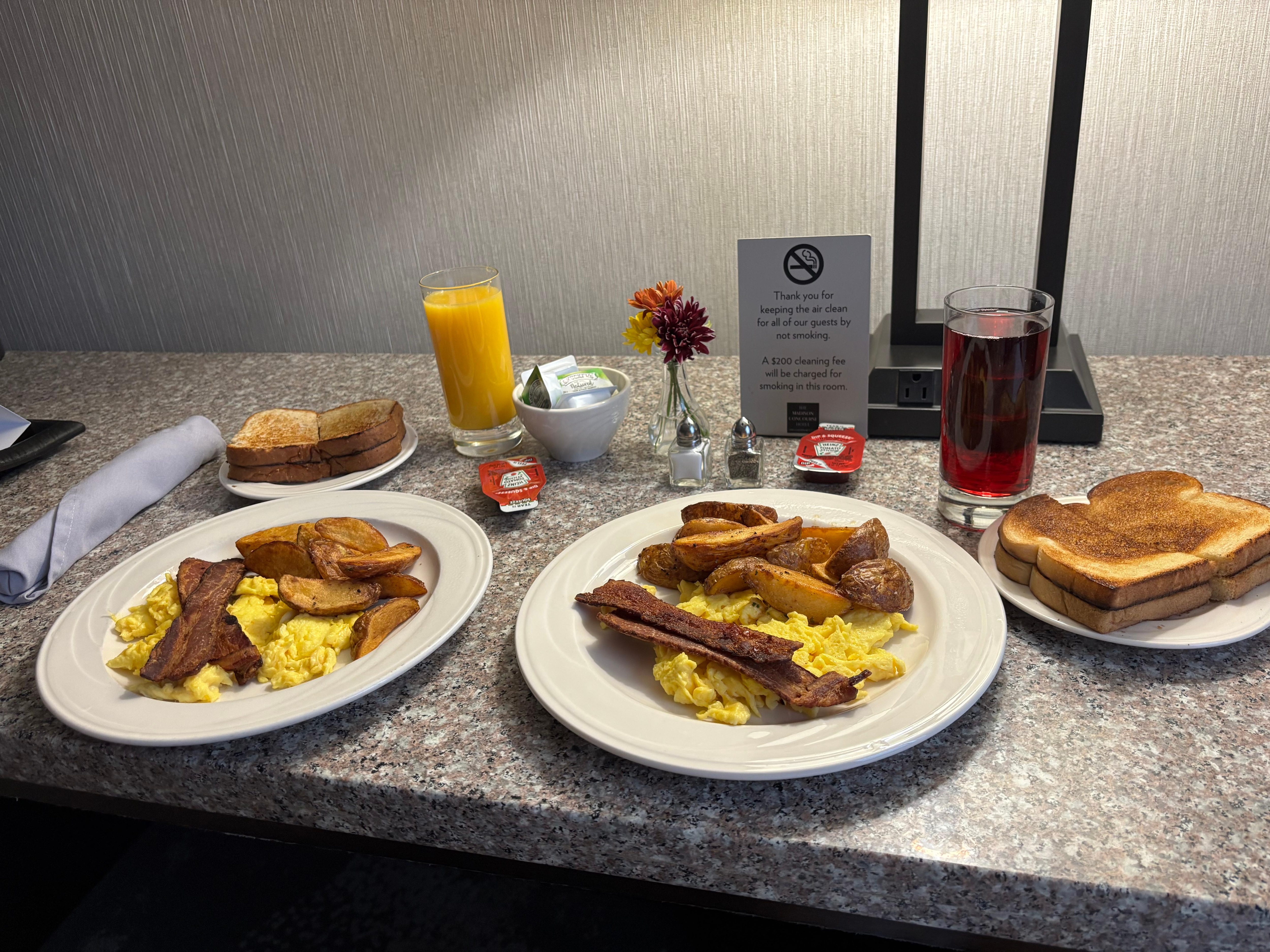 Room service breakfast was delicious. 