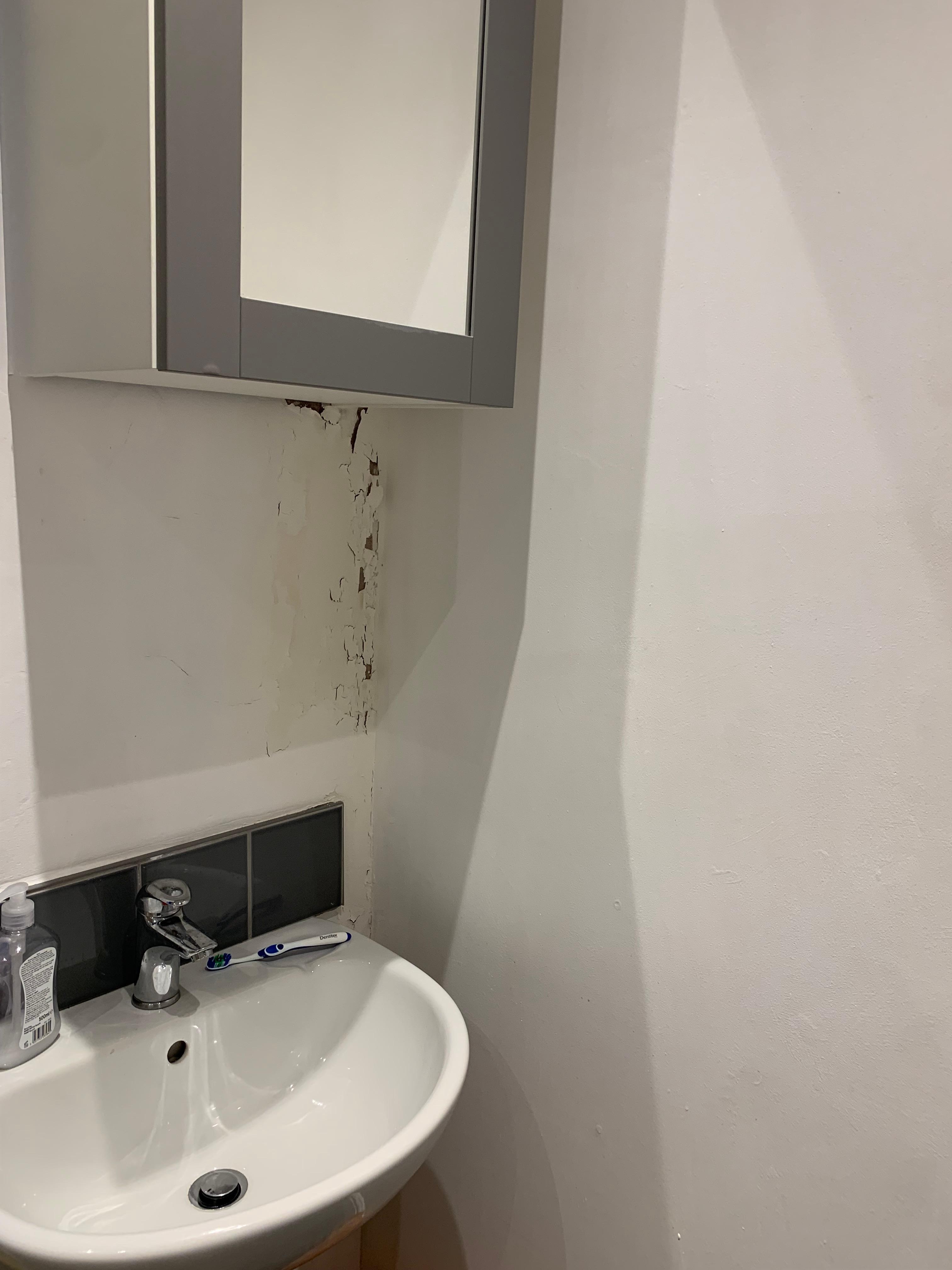 The bathroom cabinet is high so you don’t hit your head but impossible to use the mirror if you’re of standard height. 