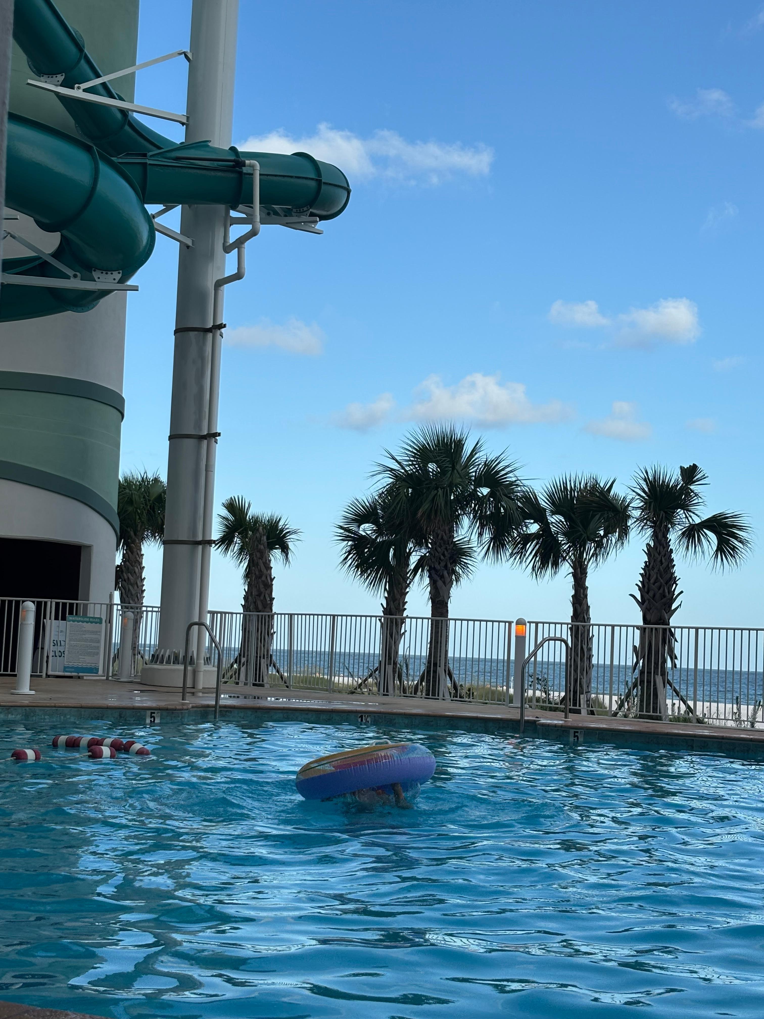 Pool and slid beachside
Snack bar nearby tower c
