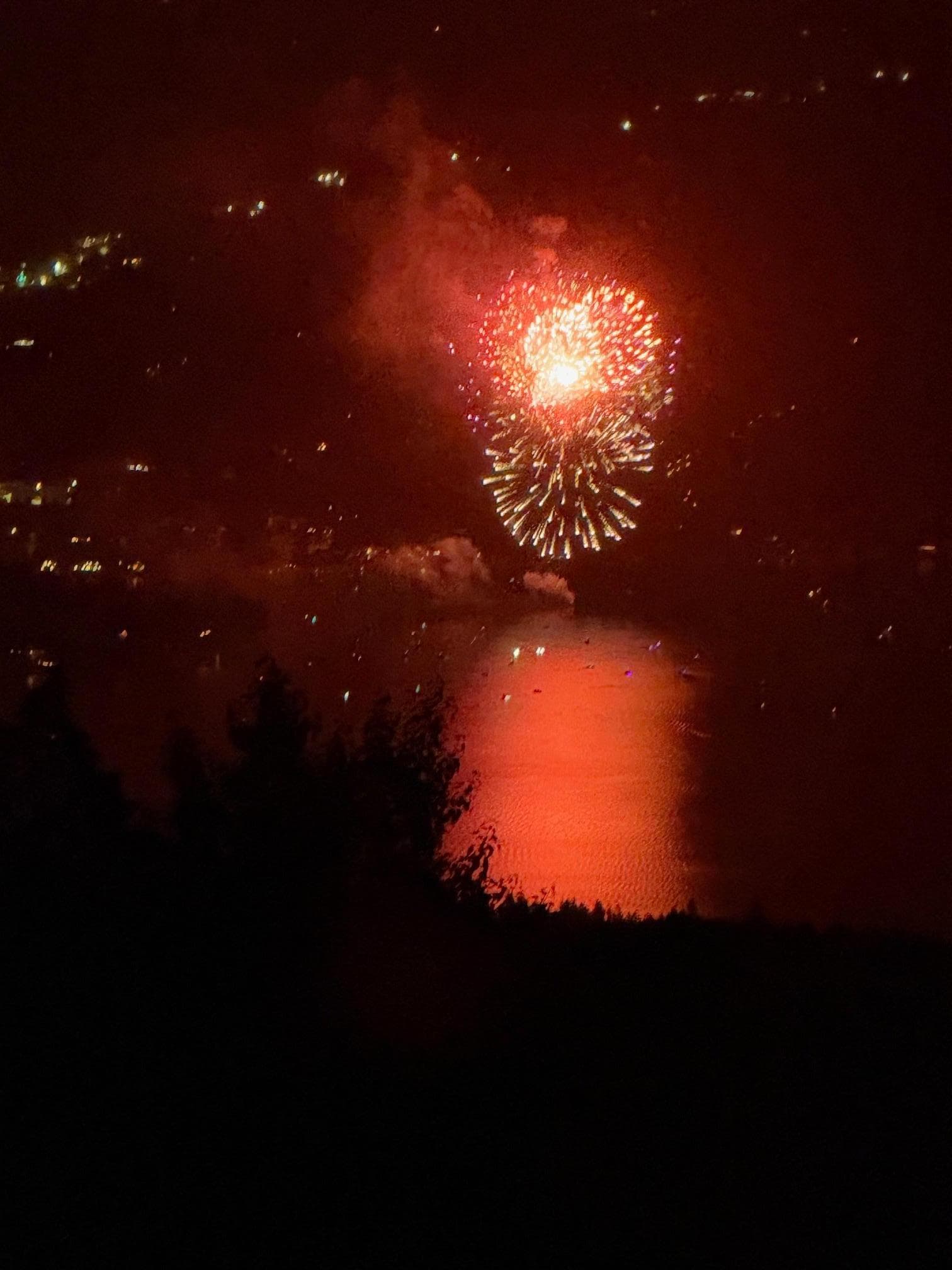 July 4, 2025 fireworks above Whitefish Lake. Thank you to town of Whitefish's Chamber of Commerce and the sponsor Clydesdale Creamery Saloon for the show.