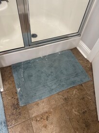 Bleach stains on the rugs.