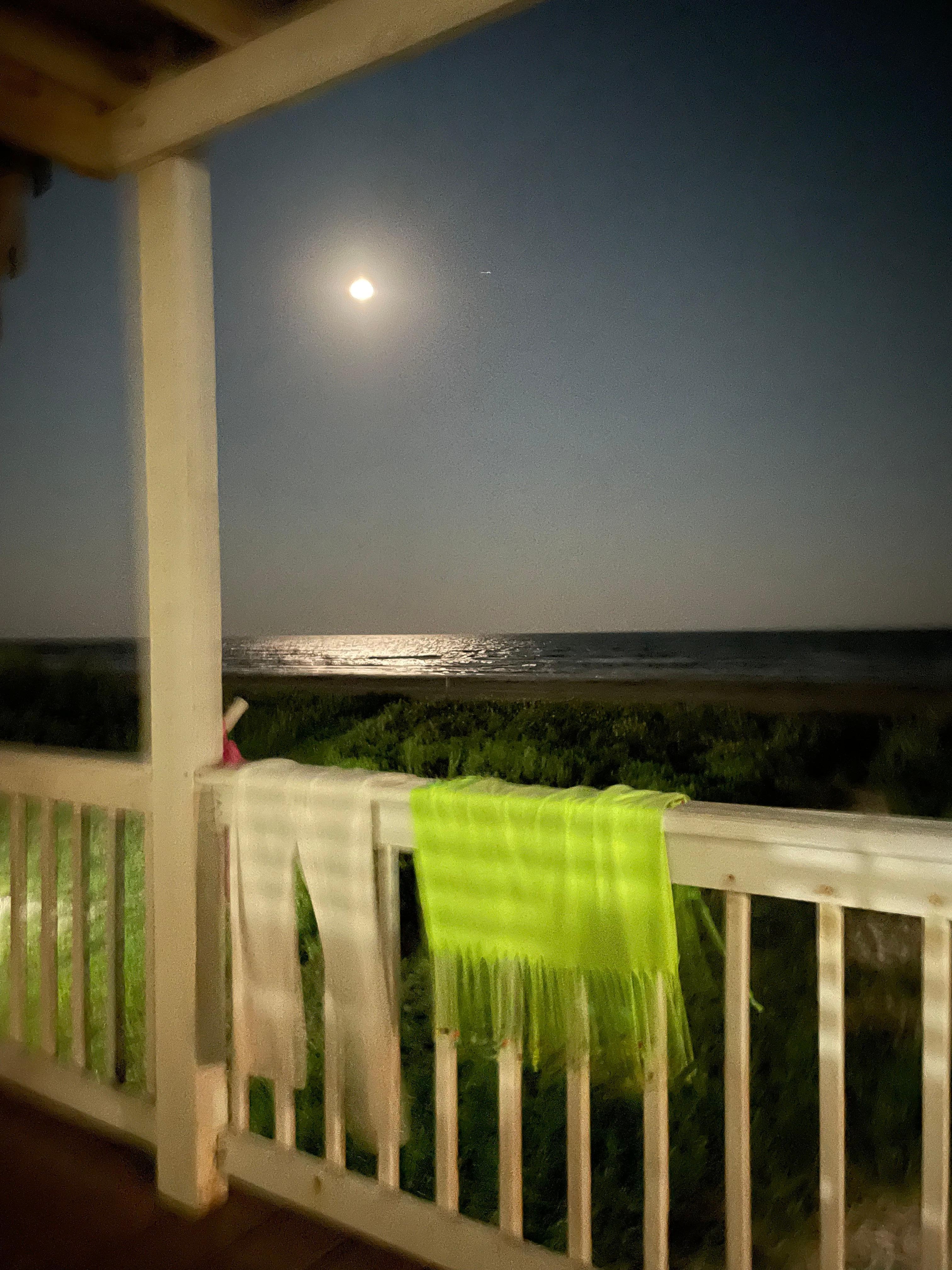Full moon over water from back porch swing. 