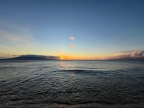 Sunset view from beach in front of complex