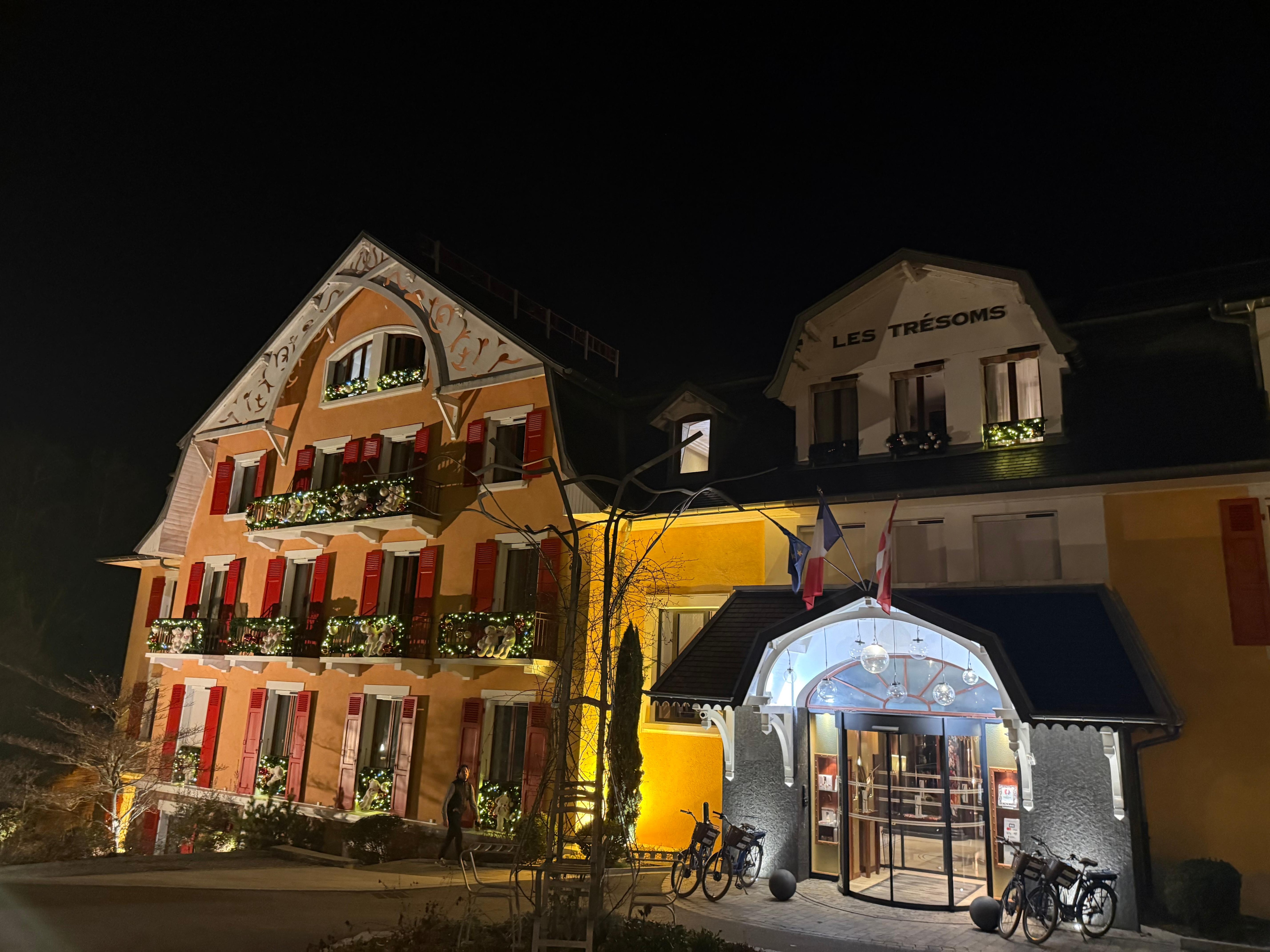 Front of the hotel at night
