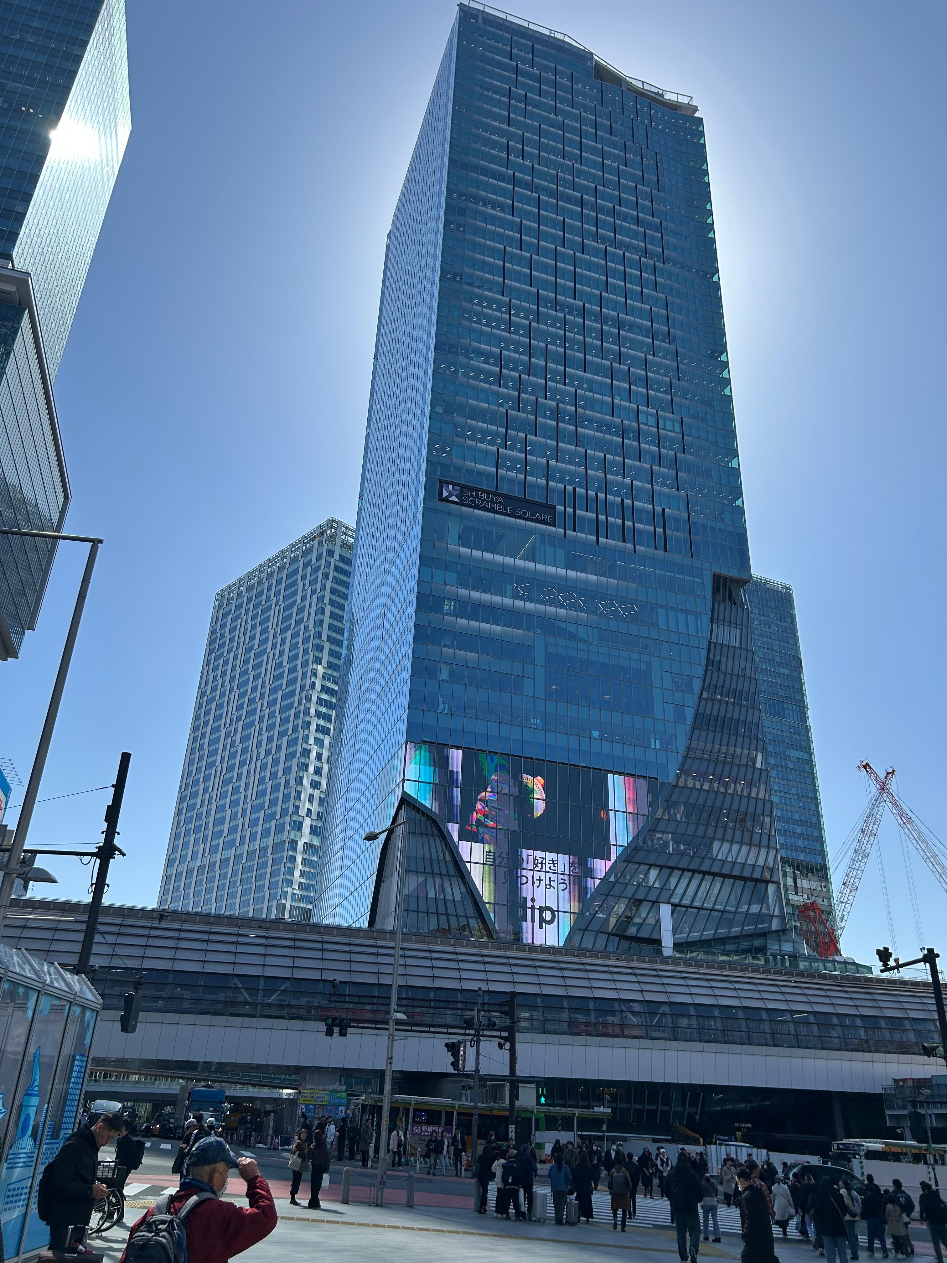 Shibuya Scramble with hotel behind it. 