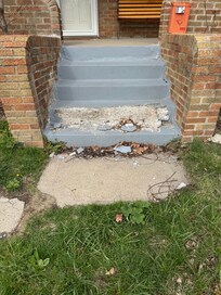 Broken step. Extreme safety hazard