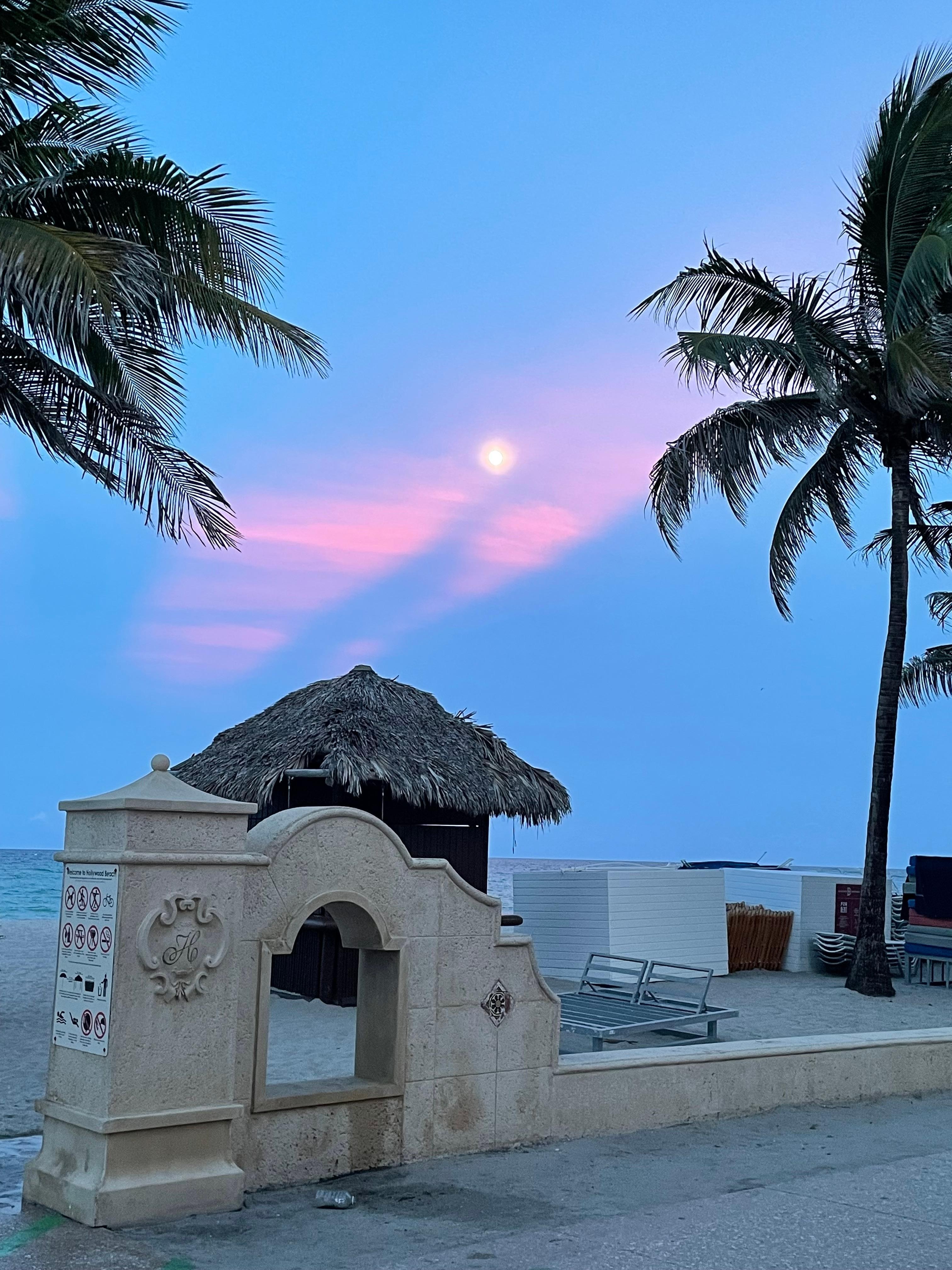 Full moon, pink sky