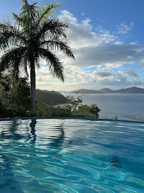 View from the pool looking towards the west at sunset.