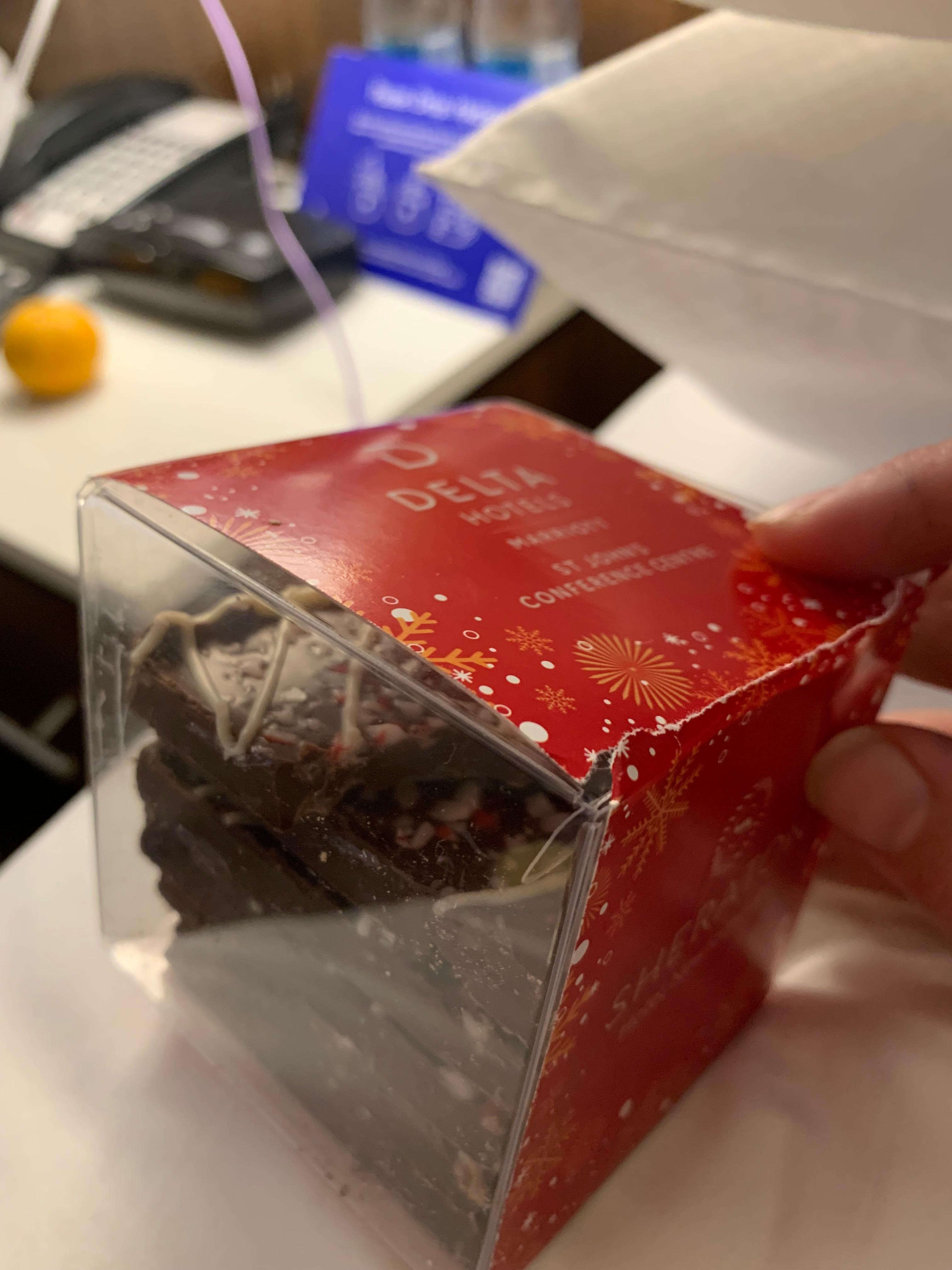 A sweet treat of peppermint bark from Newfoundland chocolate company to welcome us on Christmas Eve.