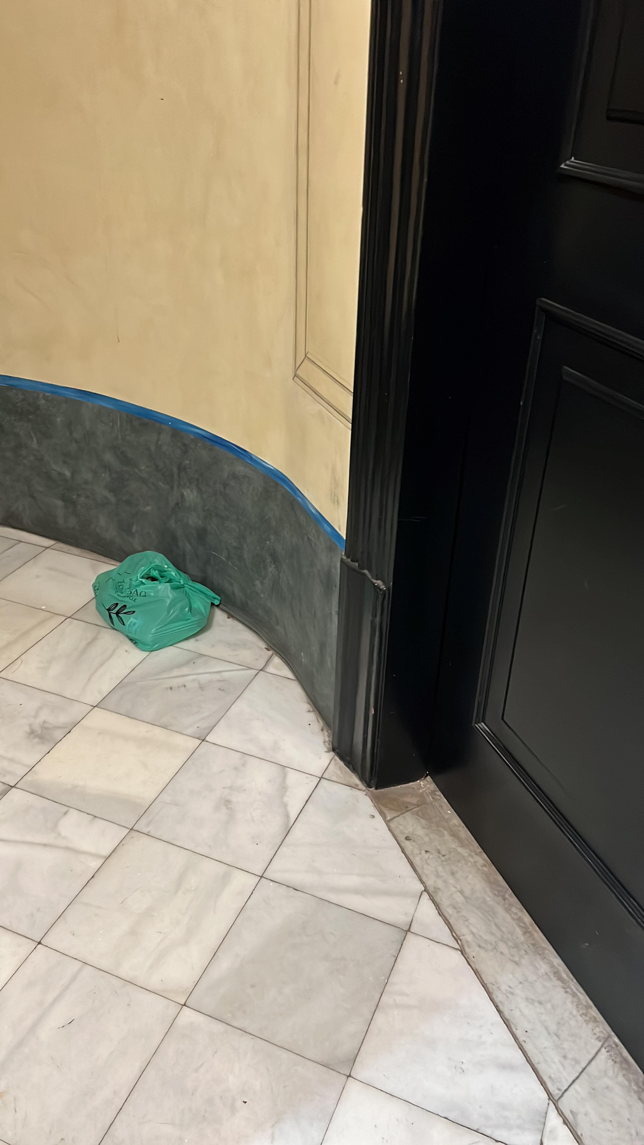 Smelly and disgusting trash bags to welcome you by the door 